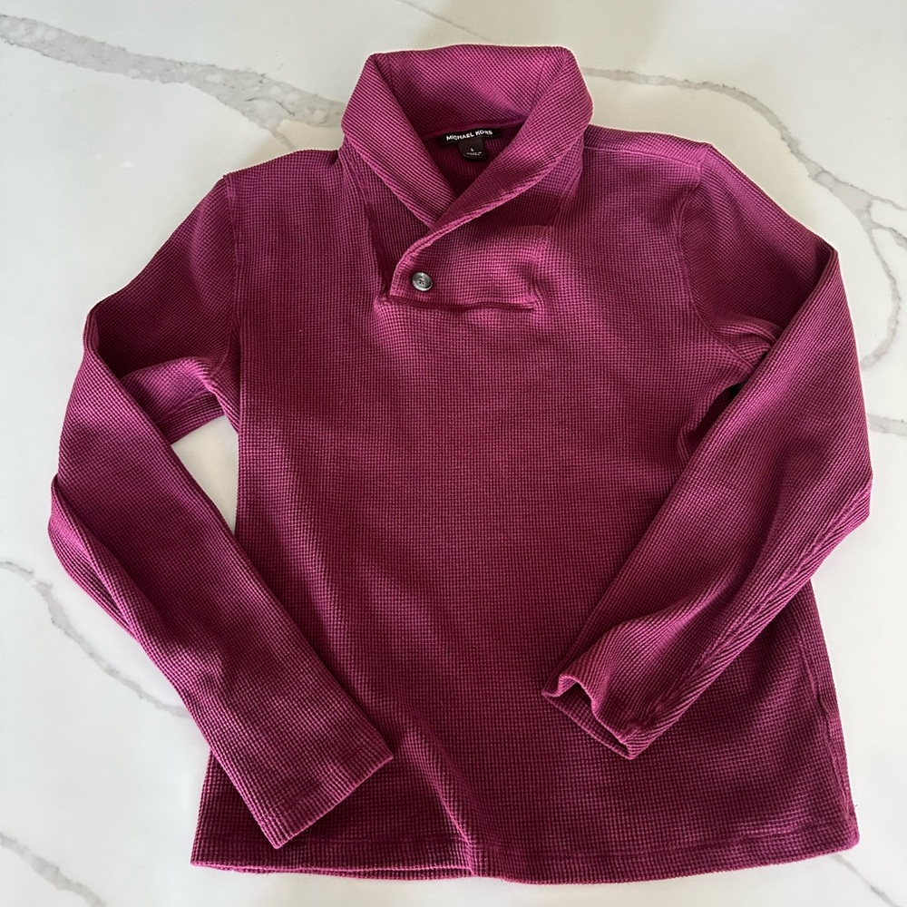 Michael Kors Waffle Shawl Collar Cotton Sweater